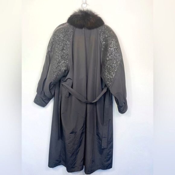 Vintage Harry Yagoda Weatherproof Black Trench Coat Fur Trim & Lining Size Large - Picture 4 of 15